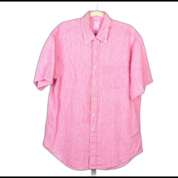 Brooks Brother Striped The Original Polo Shirt Linen Button Down Shirt Size L - Picture 1 of 3